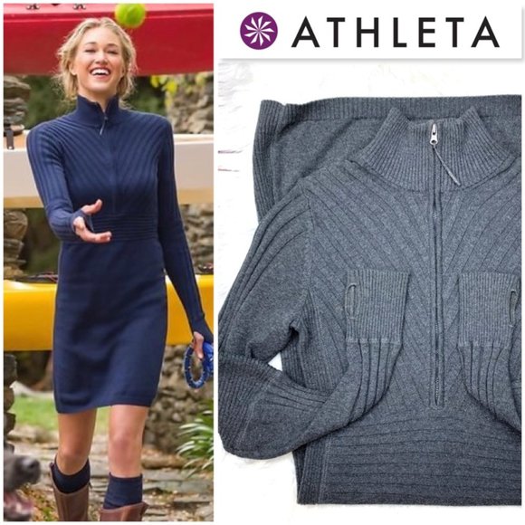 Athleta Dresses & Skirts - |•ATHLETA•| OC Rib 1/2 Zip Sweater Dress